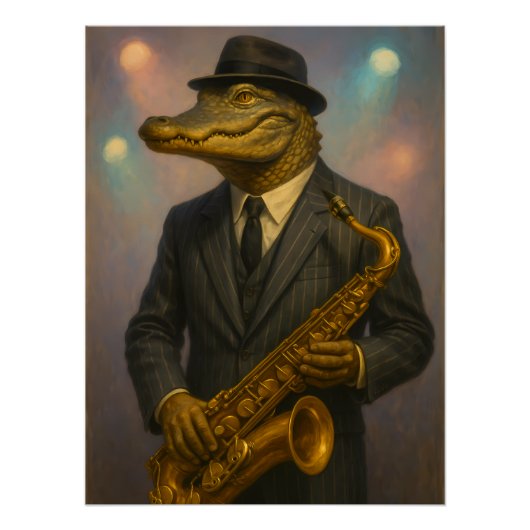 Poster musicien de jazz alligator (Devant)