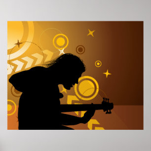 Poster Musicien de rock abstrait prestation de guitare