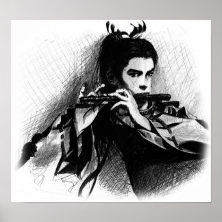 Poster musicien samouraï