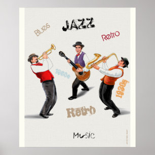 Poster Musiciens de Jazz Musique Rétro Blues ART Peinture