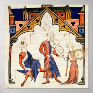 Poster Musiciens jouant d'une Viola et d'une Tambourine