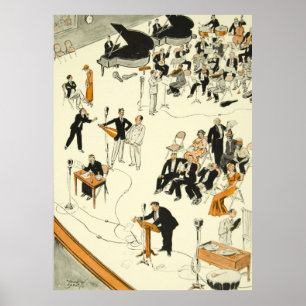 Poster Musiciens vintages de programme de radio de bande