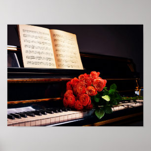 Poster Musique d'ambiance - Piano et Roses Rouges