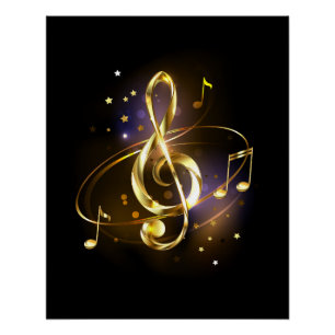 Poster Musique de clé de sol en or