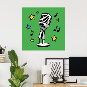 Poster Musique de microphone vintage Notes de musique rét