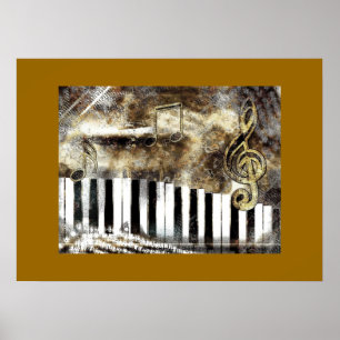 Poster Musique de piano élégante et notes