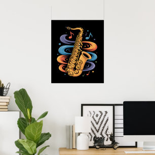 Poster Musique de saxophone colorée Flux Instrument de ja