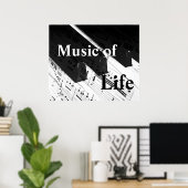 Poster Musique de vie : Piano Keys & Notes B&W Imprimer (Bureau à domicile)