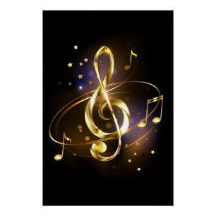 Poster Musique en clé de sol en or