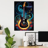 Poster Musique Et Guitare Électrique Rose (Bureau à domicile)