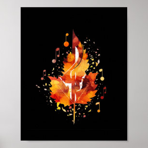Poster Musique Note Automne Feuilles Thankesgiving Day Au