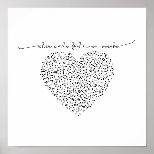 Poster Musique Parle Notes de Coeur Encadrées ou Non Enca (Devant)