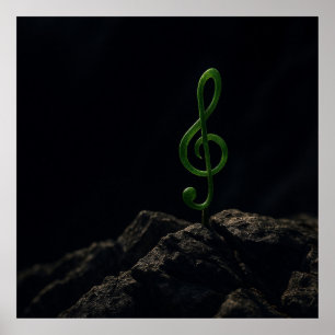 Poster Musique si la vie - Treble Clef Plante sur un Rock