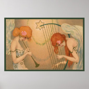 Poster Musique vintage Anges musiciens victoriens Flûte H