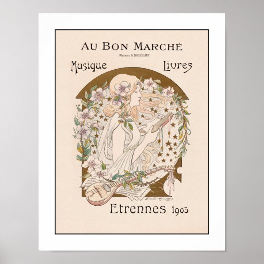 Poster Musique vintage Imprimer Lute Guitare Art Nouveau (Devant)