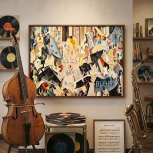 Poster Musique Vintage, Jazz Art Déco, Rhapsodie en Bleu