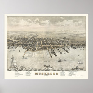 Poster Muskegon, MI Carte panoramique -1874