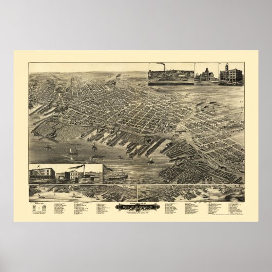 Poster Muskegon, MI Carte panoramique - 1889 (Devant)