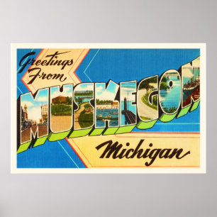 Poster Muskegon Michigan MI Vieux souvenir Vintage voyage