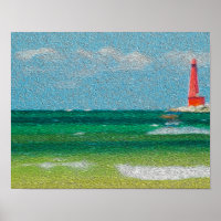 Muskegon, Michigan plage et phare (peinture à l'hu