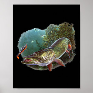 Poster Muskie Hunter Musky Fishman Pêche à la mouche leur