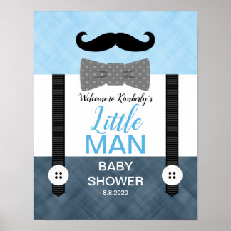 Poster Mustache bleu marine bébé garçon douche signe de b