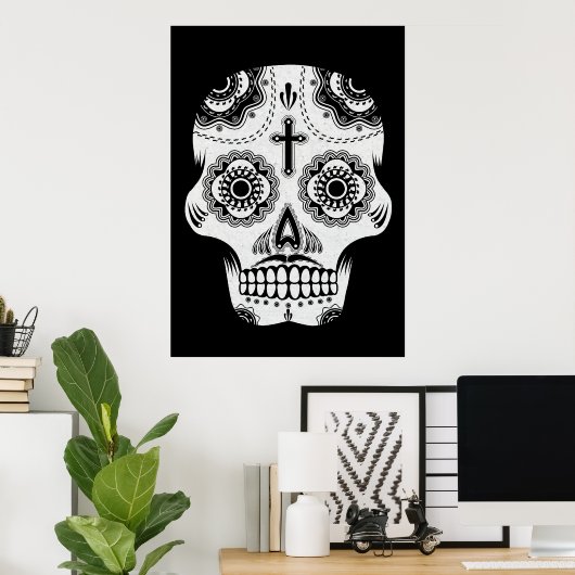 Poster Mustache sugar skull (Bureau à domicile)