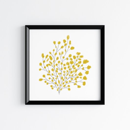 Poster Mustard Yellow Mixed Media Watercolor Branch Art