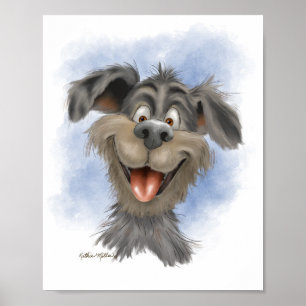 Poster Mutt à la grimace heureuse – Dessin animé de chien