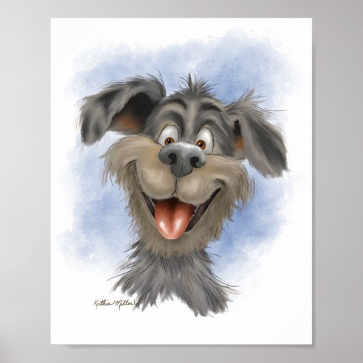 Poster Mutt à la grimace heureuse – Dessin animé de chien (Devant)