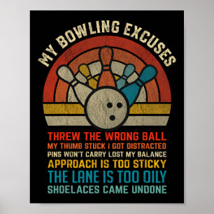 Poster My Bowling Excuse Retro Vintage Funny Bowler Bowl