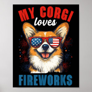 Poster My Corgi aime les feux d'artifice 4 juillet chien
