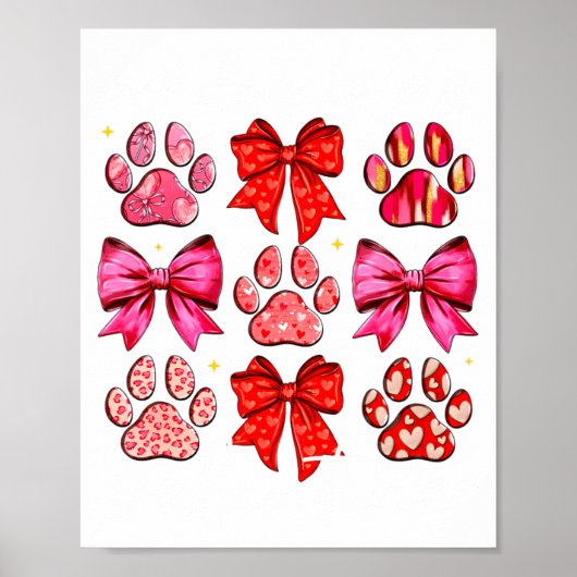 Poster My Dog Is My Valentine Coquette Bow Dog Paw Valent (Devant)