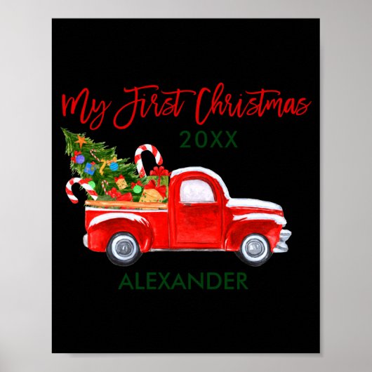 Poster My First Christmas Truck Candy Canes Green Red Bab (Devant)