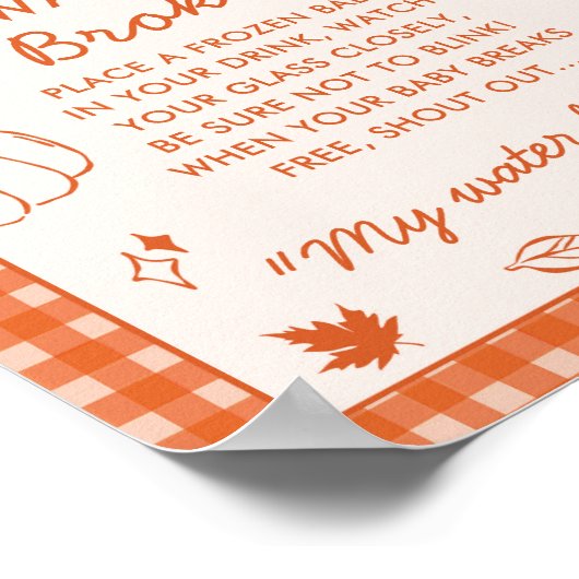 Poster My Water Broke! Fun Baby Shower Game Sign (Coin)