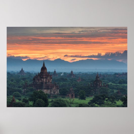 Poster Myanmar, lever de soleil à Bagan (Devant)