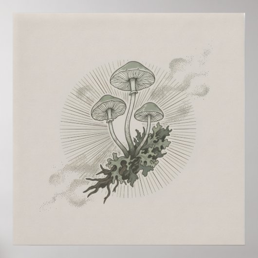Poster Mycélium de champignon et de forêt (Devant)