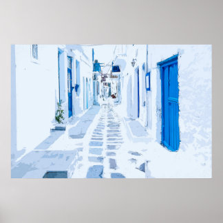 Poster Mykonos Grèce aquarelle peinture numérique
