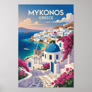 Poster Mykonos Grèce Côte Voyage Art Vintage