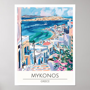 Poster Mykonos Grèce Illustration d'Art Vintage Voyage
