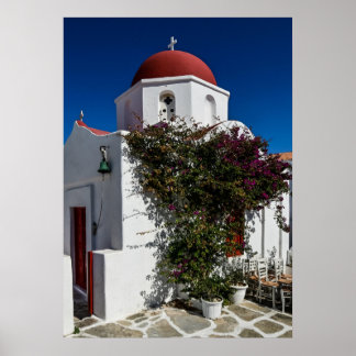 Poster Mykonos Grèce Travel - Church Cafe Europe Tourisme