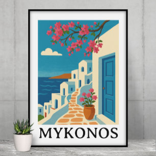 Poster Mykonos Grèce Voyage Vintage - Art Coloré