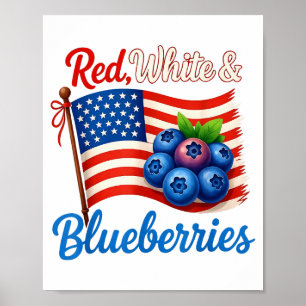 Poster Myrtilles rouges blanches drôles patriotiques drap