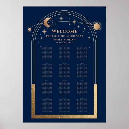 Poster Mysic Blue Gold Sun Moon Stars Mariage (Devant)