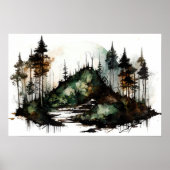 Poster Mystérieuse aquarelle de la forêt foncée (Devant)