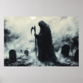 Poster Mystérieuse Faucheuse Grim dans un cimetière Foggy (Devant)