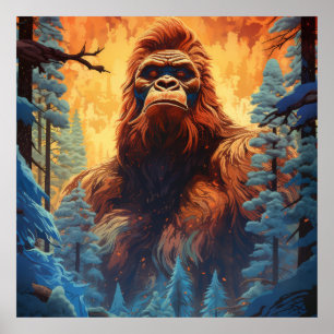 Poster mystérieux Bigfoot en style PNG