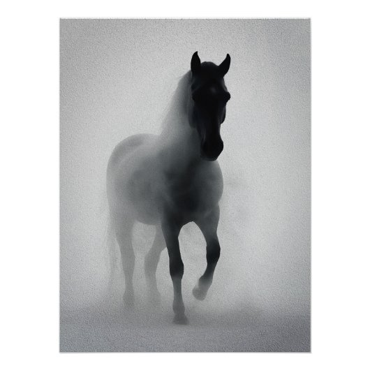 Poster Mystérieux Cheval Noir émergeant du Mist (Devant)