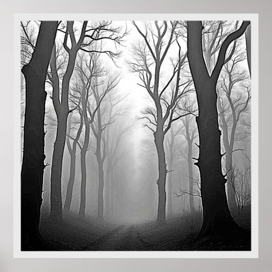 Poster Mysterious Foggy Forest Path (Devant)
