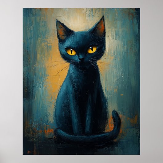 Poster Mystic Black Cat in Teal Shadows (Devant)